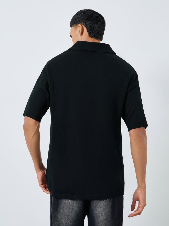 ستايلي تيشيرت رجالي أسود مطبوع برسومات محبوكة - Image 4